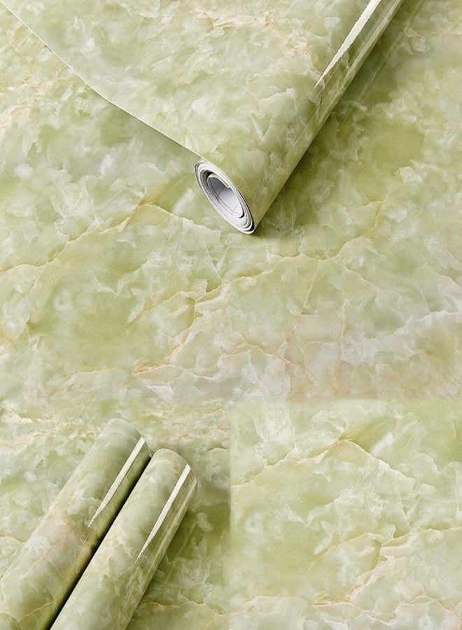 VAVSU Agate Green Marble Glossy Sticker, Vinyl Wrap Film Paper Peel-Stick Counter Top Table Wallpaper,Adhesive Wallpaper for Kitchen Countertop Cabinet Furniture Waterproof PVC Removable(60X200CM) (1) - Image 1